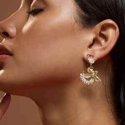 SOHI The Fleur Gold-Plated Stones Studded Floral Drop Earrings-42