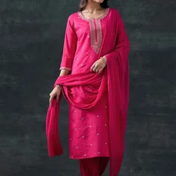 Gerua By Libas Women Ethnic Motifs Embroidered Kurta with Churidar & Dupatta-picture-25