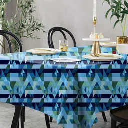 Aura Blue Geometric Printed 6-Seater Table Cover-17