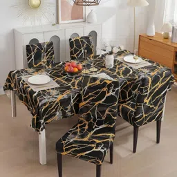 FAVRIA Set Of 5 Grey & Black Printed Table Cover With Chair Covers-16