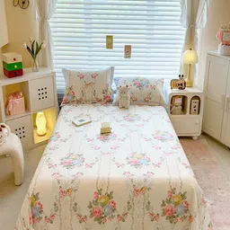 JC HOME White & Pink Floral Printed Pure Cotton 220 TC Queen Bedsheet Set-2.30 m x 1.80 m-image-54