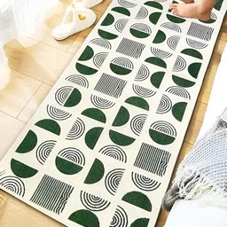 ANA Green & White Printed Pure Cotton Bedside Floor Runner-12