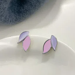 VAGHBHATT Silver-Plated Leaf Shaped Enamelled Studs-58
