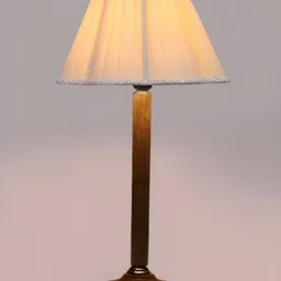 Devansh Off White Wooden Textured Frusturical Shaped Table Lamp-48
