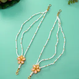 aadita Gold-Plated Kundan and Pearl Earrings Chain-image-95