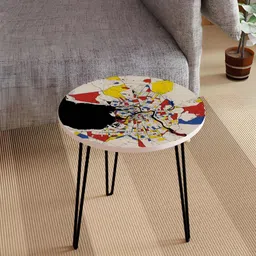Jumig White & Black Printed Wooden & Metal Round Coffee Table-image-88