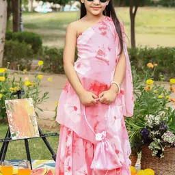 Thread & Button Girls Floral Printed Regular Silk Chiffon Kurta with Sharara-picture-45