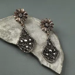 DressBerry Gold-Plated Artificial Stones Studded Contemporary Drop Earrings-12