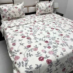 Pure Decor White & Red Floral Polycotton 4 Piece Double King Fine Bedding Set-30