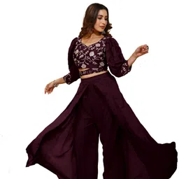 SANCIA Floral Embroidered Sweetheart Neck Top With Palazzo & Dupatta-picture-16