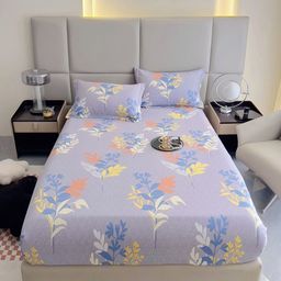 JC HOME Lavender & White Printed Cotton 240 TC Fitted Single Bedsheet Set 1.20 m x 2.00 m-image-77