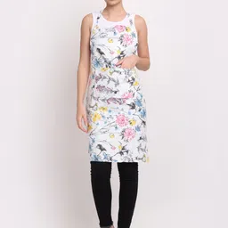 Arrabi White & Grey Floral Printed Cotton Aprons With Pockets-36