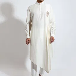 VIVEK KARUNAKARAN Floral Woven Design Pleated Assymetric Kurta With Trousers-image-97