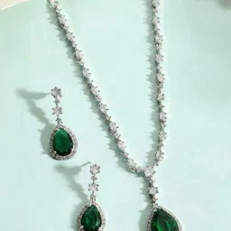 justpeachy Rhodium Plated American Diamond Studded Jewellery Set-17