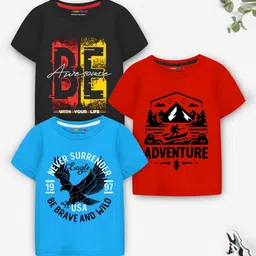 YK X Trampoline Boys Pack of 3 Graphic Printed Round Neck T-shirts-image-6