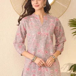 KALINI Floral Print Mandarin Collar Top-picture-28