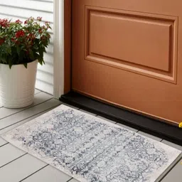 Aura Beige & Blue Textured Anti Skid Doormat-45