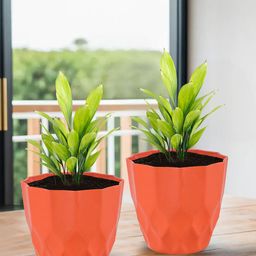 Kuber Industries Orange Colored 2 Pieces Textured Durable Planters-54