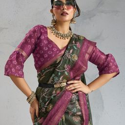 Rekha Maniyar Floral Printed Aari Work Woven Design Border Pure Cotton Saree-image-58