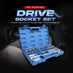aegon 1/2'' 32 pcs Heavy Duty Chrome Vanadium Combinational Ratchet Auto Repair & DIY Socket Set image 3