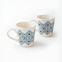 Fabindia Blue & White 2 Pieces Printed Ceramic Glossy Mugs 280ml-image-57