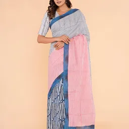 ShivanyaHandicrafts Striped Pure Cotton Block Print Saree-15