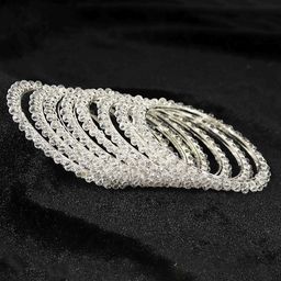 ZULKA Set of 8 Metal With Zircon Gemstone & White Pearls Stylish Trendy Bangles-12