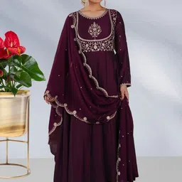 KHANJAN FASHION Women Ethnic Motifs Embroidered Regular Kurta with Trousers & With Dupatta-picture-26