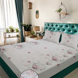 Myntra Elegant Homes White & Brown Floral 300TC Fitted Double King Bedsheet Set-2.5mX2.25m-image-101