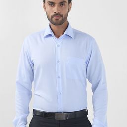 Raymond Men Contemporary Spread Collar Textured Solid Cotton Formal Shirt-image-78