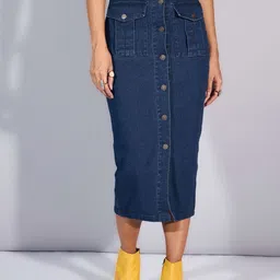 SASSAFRAS Denim Pencil Midi Skirt-image-62