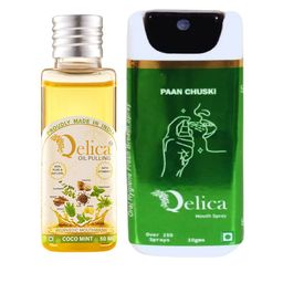 Qelica Set Of 2 Ayurvedic Coco Mint Oil Pulling-50ml With Paan Chuski Mouth Spray-10ml-12