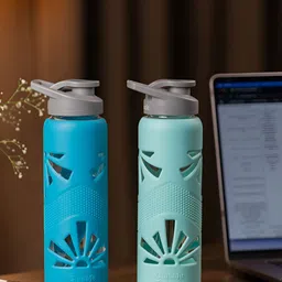 GLASAFE Blue & Green Set of 2 Glass Solid Water Bottle-picture-0