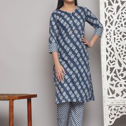 Bholukart Girls Floral Printed Round Neck Straight Kurta With Trousers-image-71