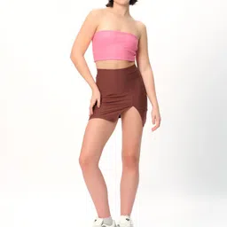 Bonkers Corner Women Mocha Solid A-Line Slit Skirt-image-7