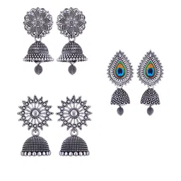 Sangria Silver-Plated Alloy Jhumkas-picture-7