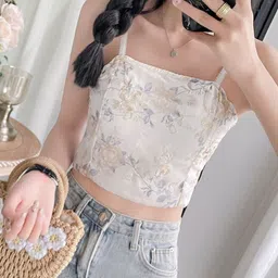 KPOP Women Printed Shoulder Straps Fitted Crop Top-image-56
