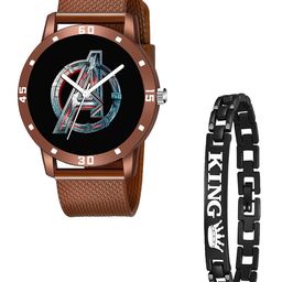 CSAMON Men Analogue Watch Gift Set avengers Brown Aeviyo Black King Bracelet-image-100