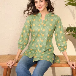 KALINI Floral Print Mandarin Collar Top-picture-16