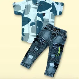 Gori Garmentss Boys Blue Printed Textured Shirt With Pant-image-20