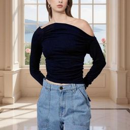 Istyle Can Women One Shoulder Ruched Fitted Crop Top-picture-7