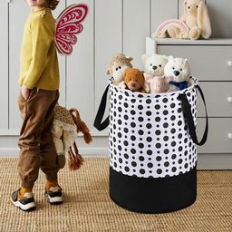 Kuber Industries Black & White 3 Pieces Polka Dots Printed Foldable Laundry Bags 45L Each-7