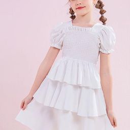 LULU & SKY Girls Puff Sleeve SmokedFit & Flare Tiered Dress-picture-40