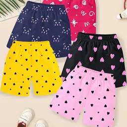 YK Girls Pack Of 5 Printed Mid-Rise Above Knee Cotton Shorts-picture-44