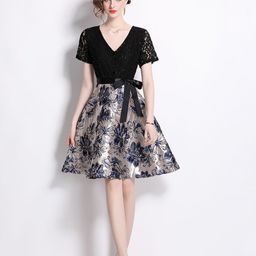 JC Collection Floral Printed V-Neck Fit & Flare Dress-image-81
