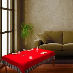 Home Heart Red Cotton 4-Seater Table Cover with Patchwork details-57