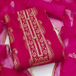 SAINOOR Paisley Embroidered Sequinned Roman Cotton Semi-Stitched Dress Material-image-21