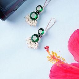 Bamboo Tree Jewels Artificial Stones Studded & Beaded Oxidised Circular Drop Earrings-image-83