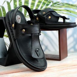 G L Trend Black Leather Sandals-image-94