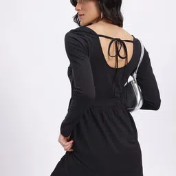 glitchez Scoop Neck Tie-Up Back Fit & Flare Dress-image-29